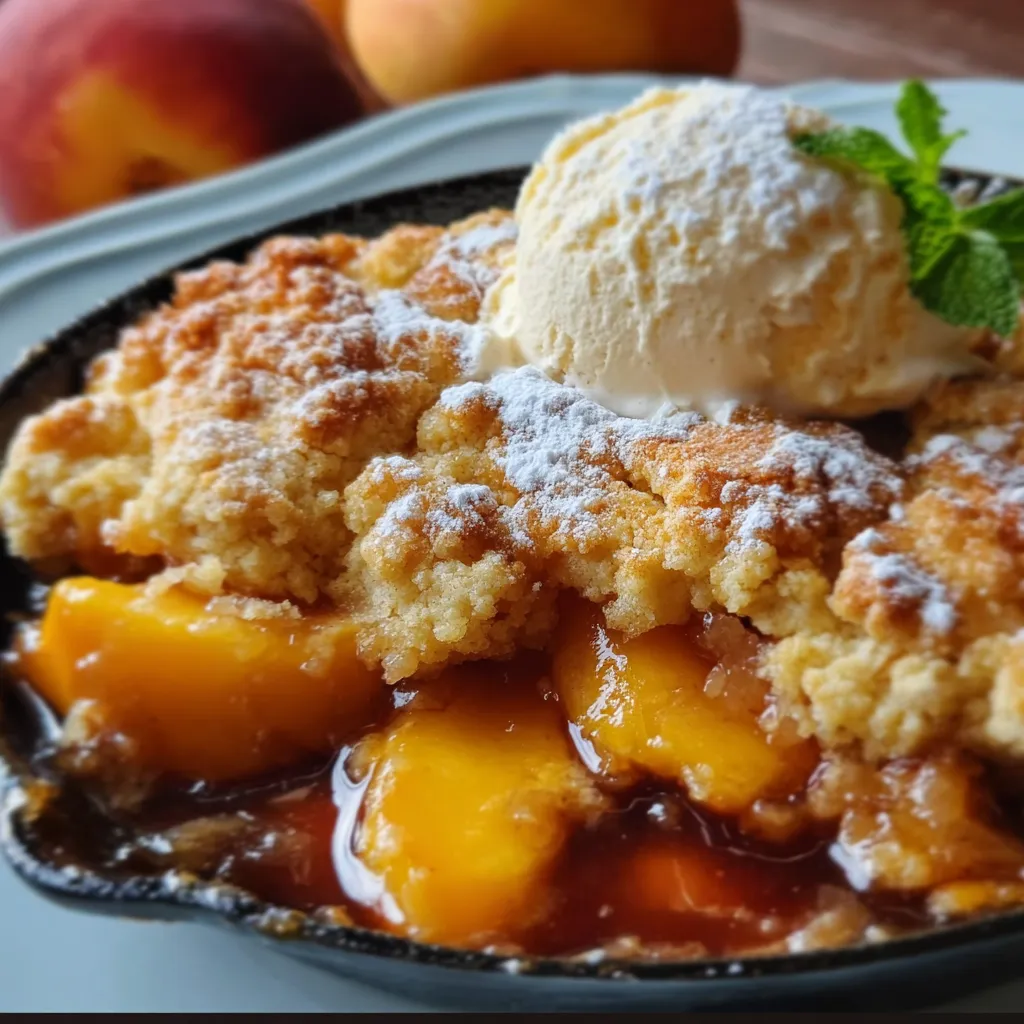 Classic Southern Peach Cobbler with Buttery Golden Biscuit Topping and Fresh Georgia Peaches